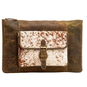 Distressed Leather & Cowhide Western Style Laptop Bag / Clutch Style Briefcase
